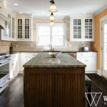 bright kitchen cabinets and lighting