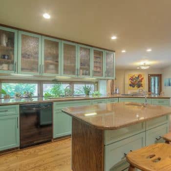 bright green cabinets and island in kitchen kansas city