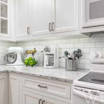 white kitchen cabinets and countertops