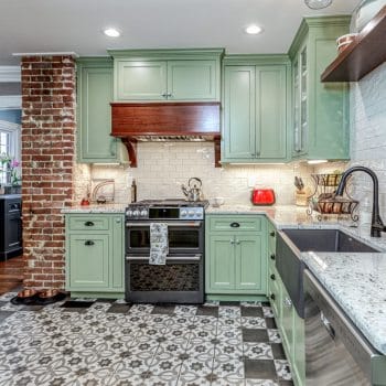 pop of color kitchen cabinets - green with custom tile