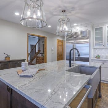 custom lighting and island in kansas city kitchen remodel