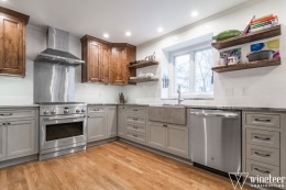 gray cabinets in kitchen remodel