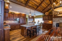 wooden beams in kitchen remodel