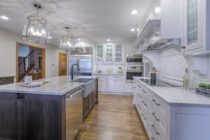 kitchen renovation with dark walnut accent center island