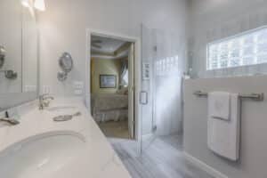 aging in place bathroom renovation in grayscale