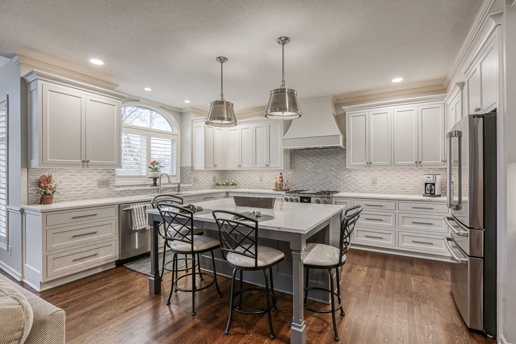 kitchen with white cabinets