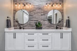 vanity area in white and black
