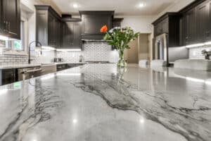 Kansas City kitchen with waterfall edge countertops