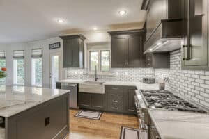 apron front white sink in kitchen