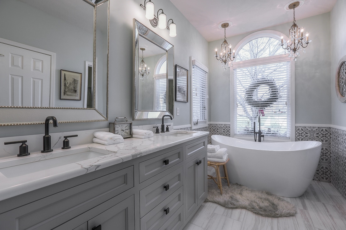 timeless full bathroom remodel in grayscale