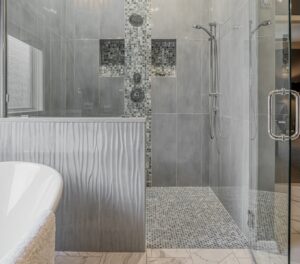 gray walk-in shower