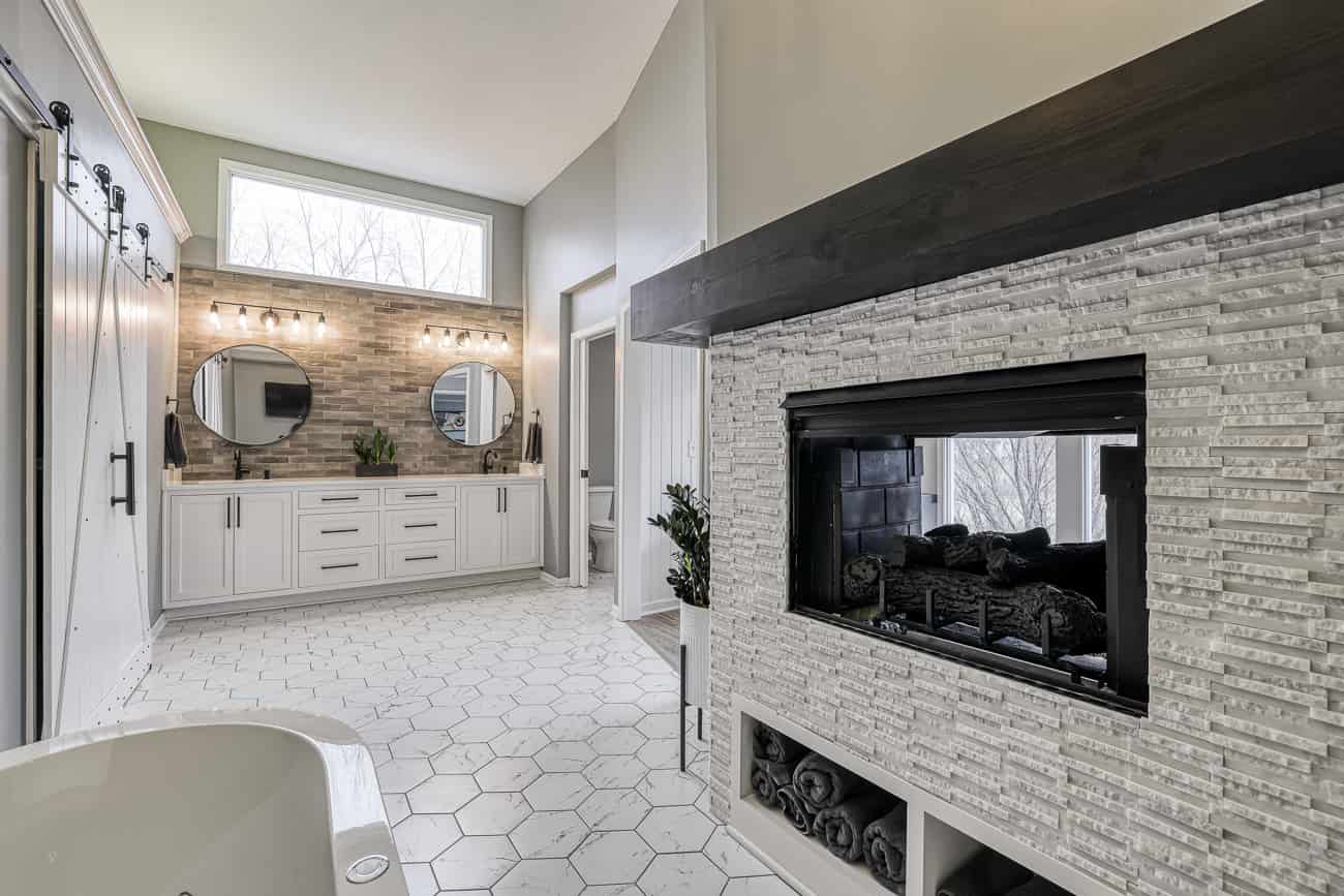 bathroom with fireplace