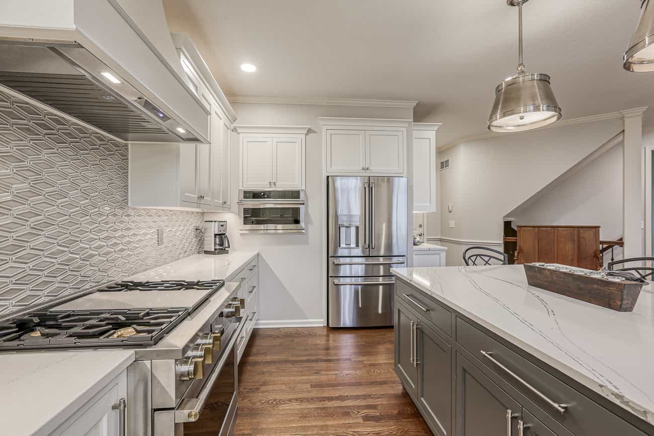 Kitchen with gray drawers