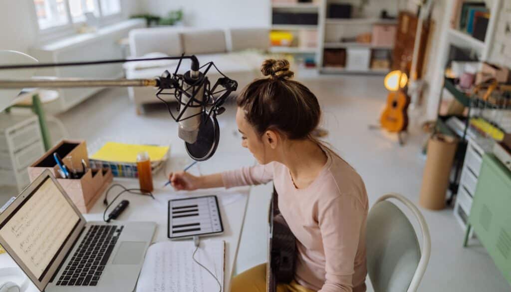 podcast studio in the basement