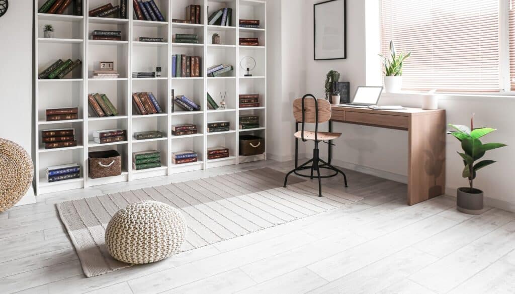 home library in a basement