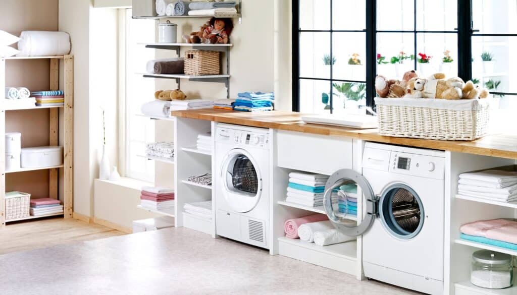 home laundry room in the basement